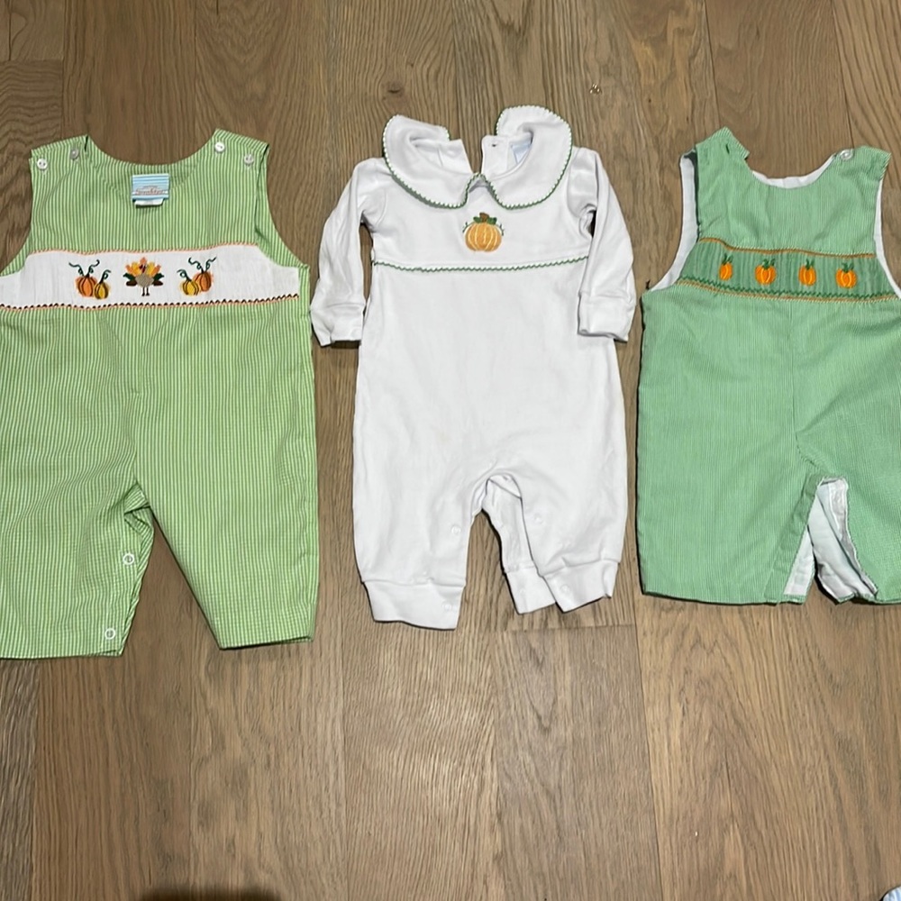 Three fall boy outfits. All in great condition. 3-6M.
